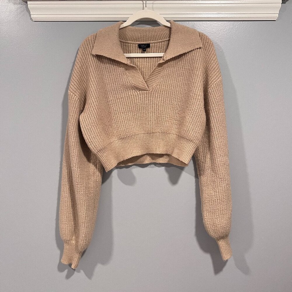 Beige Cropped Knit Sweater - Debut - Size S/M